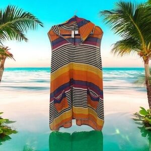 Beach Cover Colorful Sheer W Hood 1/3X Size Stripped By NOUVEAUMONDE